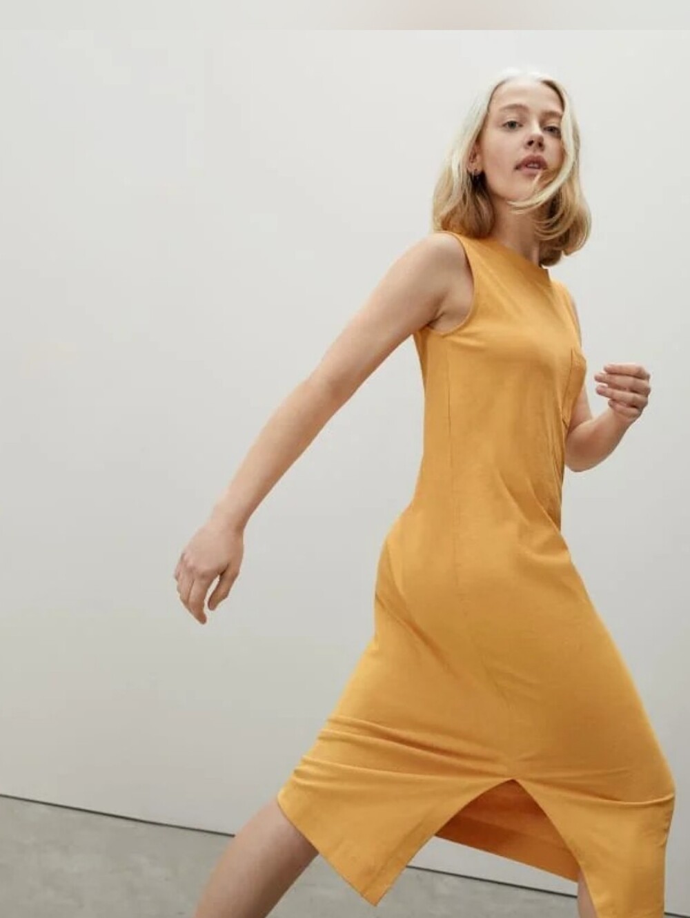 Everlane The Weekend Tank Dress Cotton mustard yellow L - Picture 2 of 6